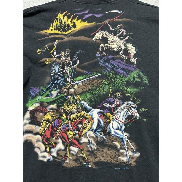 Vintage  1994 Liquid Blue 4 Horseman Shirt Reaper Skeleton AOP Gladiator King XL - Picture 9 of 10
